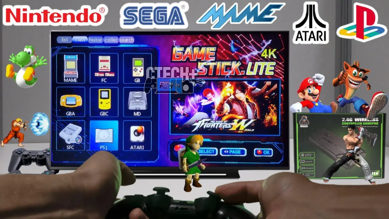 Console Game Stick Lite 4K 64 Go HDMI + 2 Manettes Sans Fil/10000 jeux intégrés SOUQQY